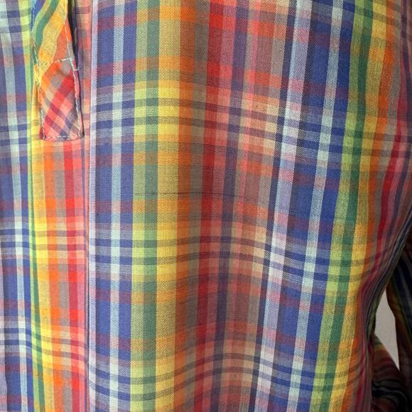 Vintage 70s 80s Ruffle Plaid Rainbow Blouse Western Praire Cottagecore Size 1X - Picture 3 of 10